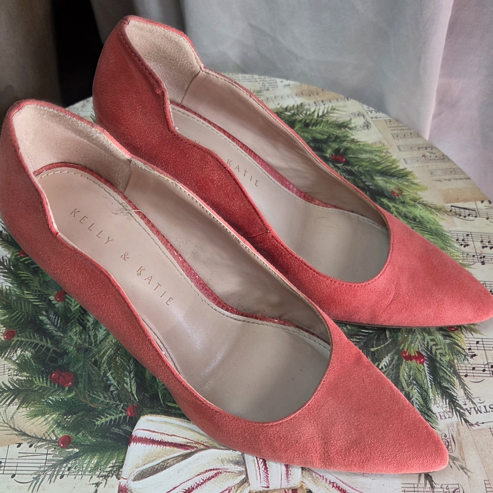 Kelly & Katie Coral Suede Pointed-Toe Heels
